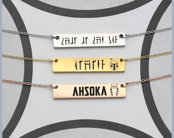 Colar com o nome Mandaloriano Mando'a, colar com símbolo personalizado Ahsoka Star Wars Boba Fett, joias para fãs de Star Wars Grogu, Nite Owls Bo-Katan