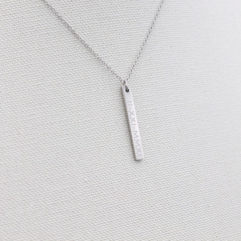 Dainty Vertical Bar Necklace, Personalized Bar Necklace Pendant, Kids Names Necklace, Dainty Chain Necklace for Mom, Girlfriend Necklace image 7