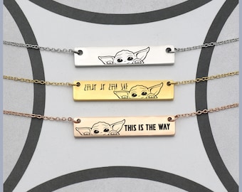 Colar Grogu Espiando, Colar Personalizado Mandaloriano de Star Wars, Joias para Fãs de Grogu de Star Wars, Colar "Este é o Caminho", Mandalore, Bebê Yota