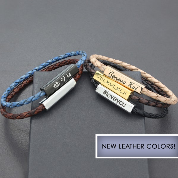 Personalized Leather Braided Bracelet for Women, Mens Leather Bracelet Bolo, Custom Friendship Cord Bracelet, Gift for Him, Gift for Her