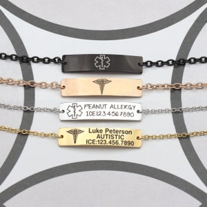 Dainty Medical Alert Bracelet, Peanut Allergy Bracelet, Kids Medical Alert Bracelet, Medical ID Bracelet Women, Autism, Medical Jewelry