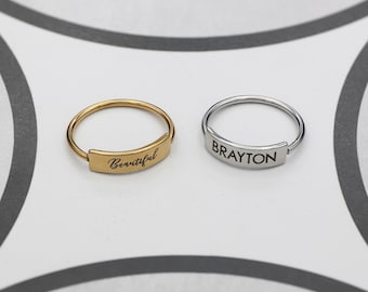 Custom Dainty Signet Rings, Personalized Name Rings for Her, Jewelry Mom Gift, Simple Word Ring for Daughter, Ring for Sister, Birthday