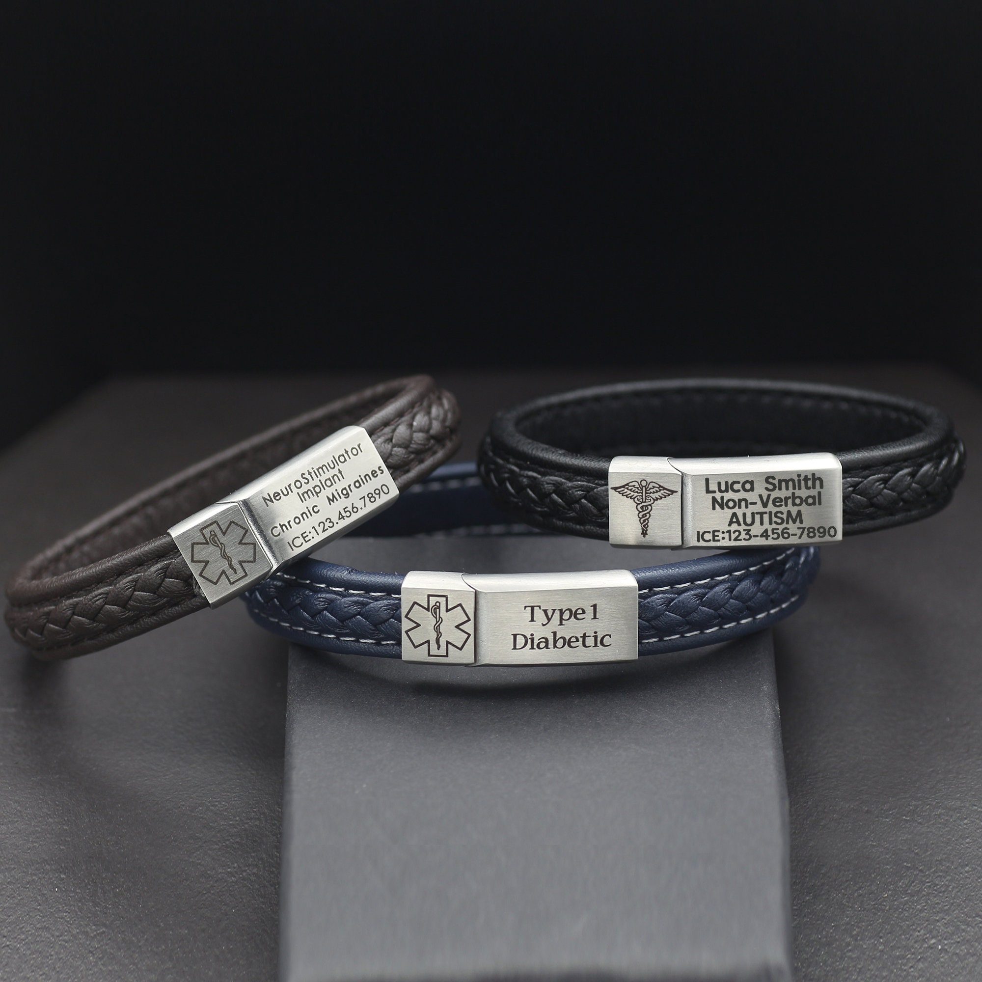 Medical Alert Stainless Steel Men Bracelet Wristband Customize TYPE 1 2 DIABETES 