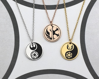 Ying Yang Star Wars Symbol Necklace, Rebel Alliance Jedi Order Personalized Star War Necklace, Star Wars Fan Jewelry, Sith Empire Gift