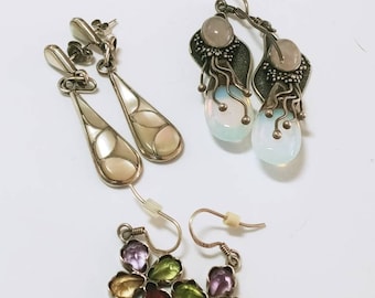 Vintage Sterling Silver Earring Lot with semi precious stones