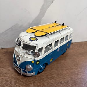 Handmade Metal Surf Van Sculpture • Retro Camper Van Décor with Surfboards • Beach House Gift