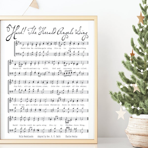 Digital Print, Hark the Herald Angels Sing Printable, Living Room Wall Art Prints, Christmas Printable, Song Lyrics Wall Art, Christmas Sign