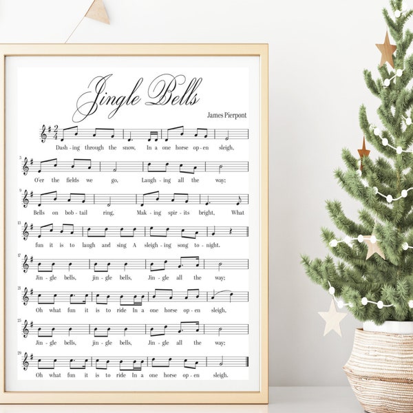 Digital Print, Jingle Bells, Sheet Music Printable, Living Room Wall Art Prints, Christmas Printable, Song Lyrics Wall Art, Christmas Sign
