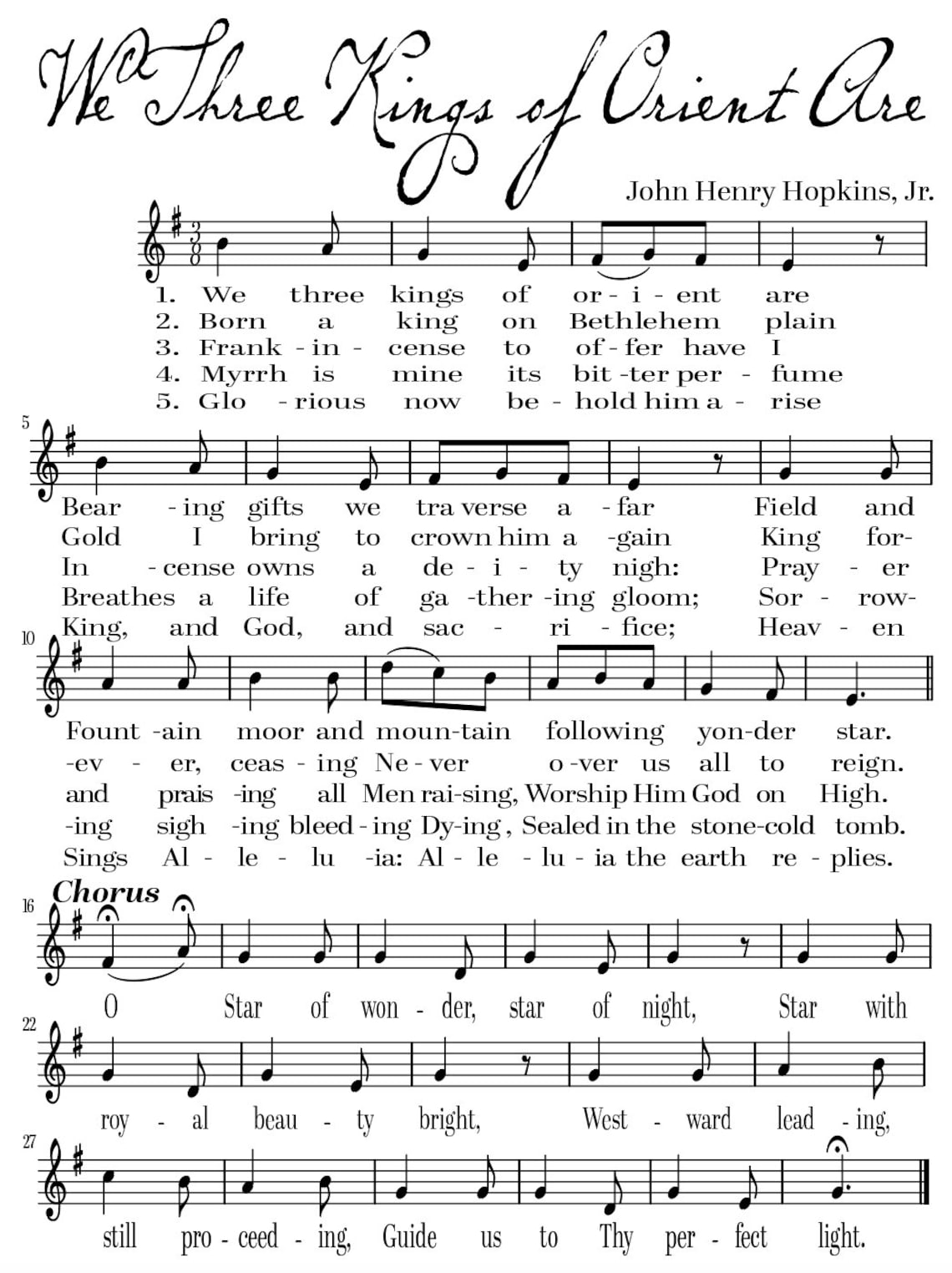 Printable Lyrics To We Three Kings Of Orient Are