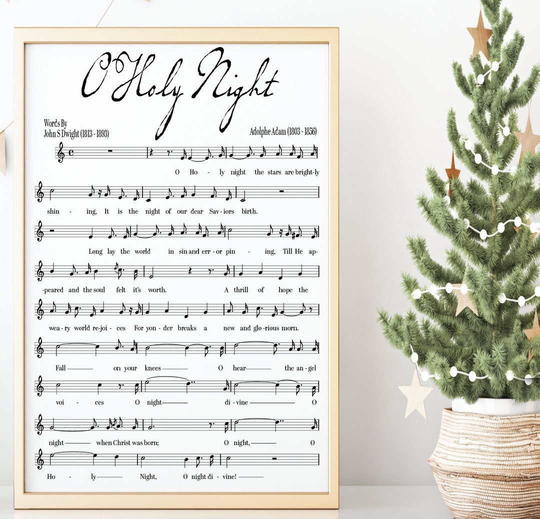 O Holy Night PRINTABLE Wall Art - Watercolor Christmas Tree Song Lyrics  Holiday Decor