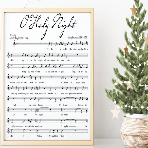 O Holy Night Sheet Music Print, Christmas Printable, Song Lyrics Wall Art, Living Room Wall Art Print, Christmas Prints, Christian Christmas