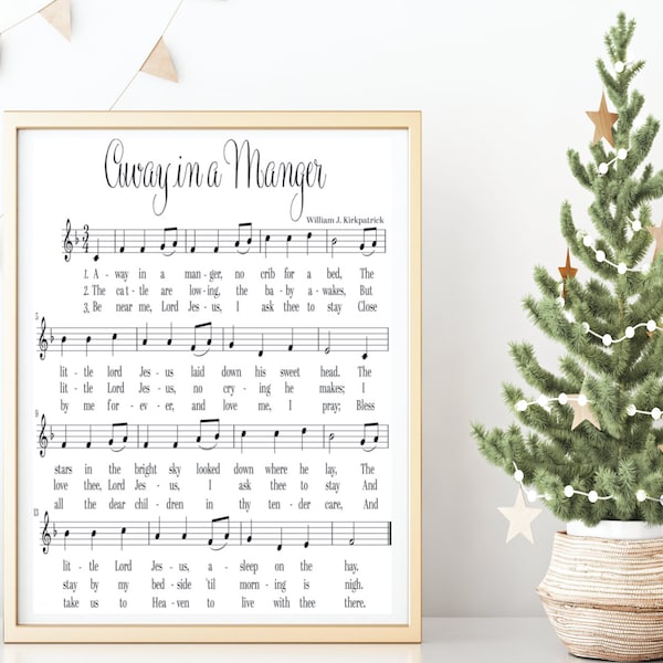 Away in a Manger Digital Print, Sheet Music Digital Art Print, Christmas Digital Download Print, Christmas Printable, Song Lyrics Wall Art