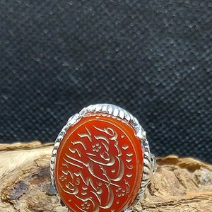 Genuine Brown Aqeeq Real Aqiq Naturally Mined Agate 925 Sterling Silver Ring Beautifully Handcrafted Authentic Natural Akik Hand Engraved