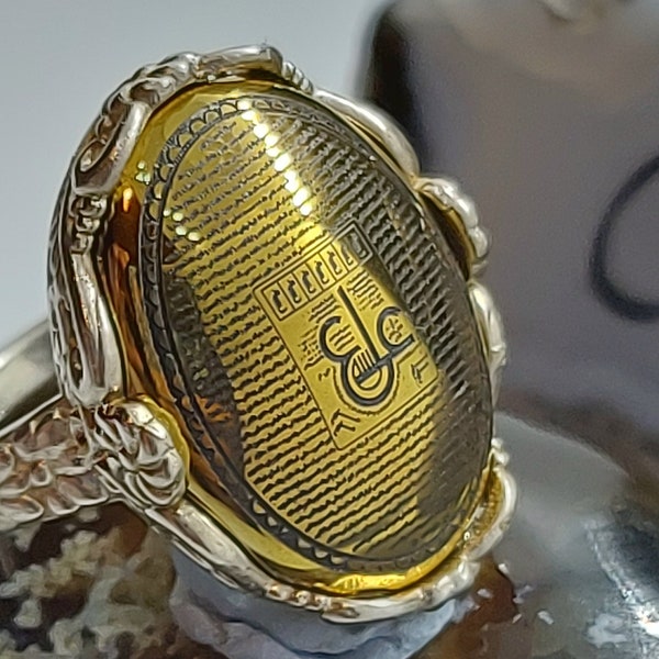 Ayn Ali amulette puissante bague en argent 925 Hadeed Sini Mont Taweez gravé des deux côtés avec Ziarat Ashura à l'arrière Loh E Suleiman