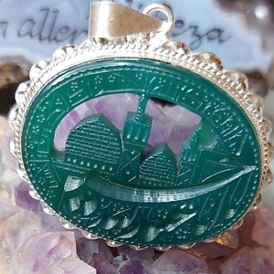 Natural Green Aqeeq Genuine Agate 925 Silver Pendant 3D Hand Engraving & carving of Ya Aba Abdilla Hussain A.S Master&#39;s Work Collectors Item