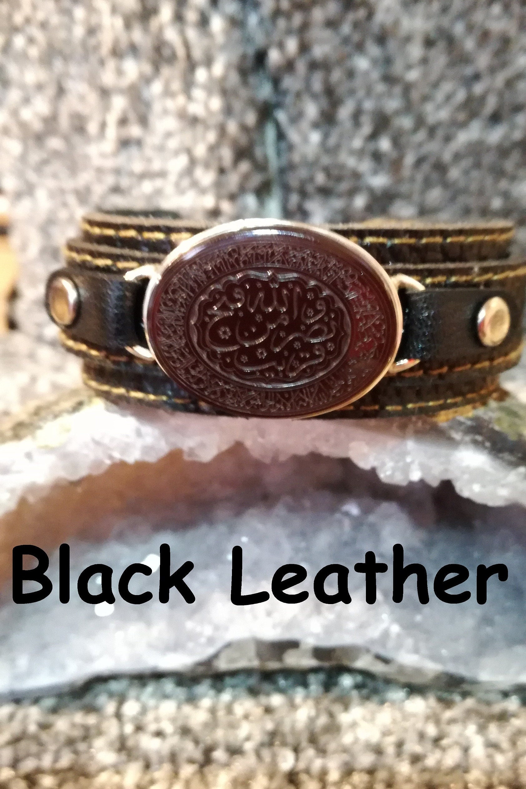 Vintage Slimani Aqeeq Stone Bracelet Carved Black Beads Adjustable Unisex |  eBay