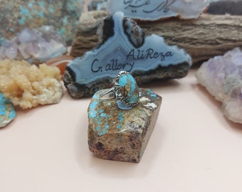 Bague Turquoise Argent 925 Iran - Taille 55 (US 7.5) - Pierre Naturelle Avec Pyrite - 5.09g