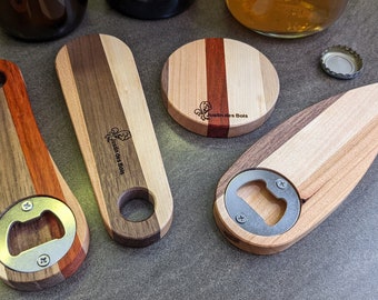 Ouvre-Bouteilles en bois / Wood Bottle Opener - Formes Standards / Standard Shapes - Gravure Engraving - Ouvre Bière Beer Opener