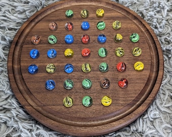 Jeu Billes Solitaire en bois - wooden Marble Solitaire board game / jeu de table - table game / fabriqué à la main - handmade
