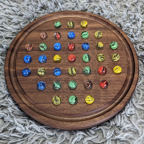 Jeu Billes Solitaire en bois - wooden Marble Solitaire board game / jeu de table - table game / fabriqué à la main - handmade