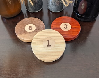 Wood Bottle Opener - Billiard Ball / Pool Ball - Engraving Engraving - Opener Beer Beer Opener