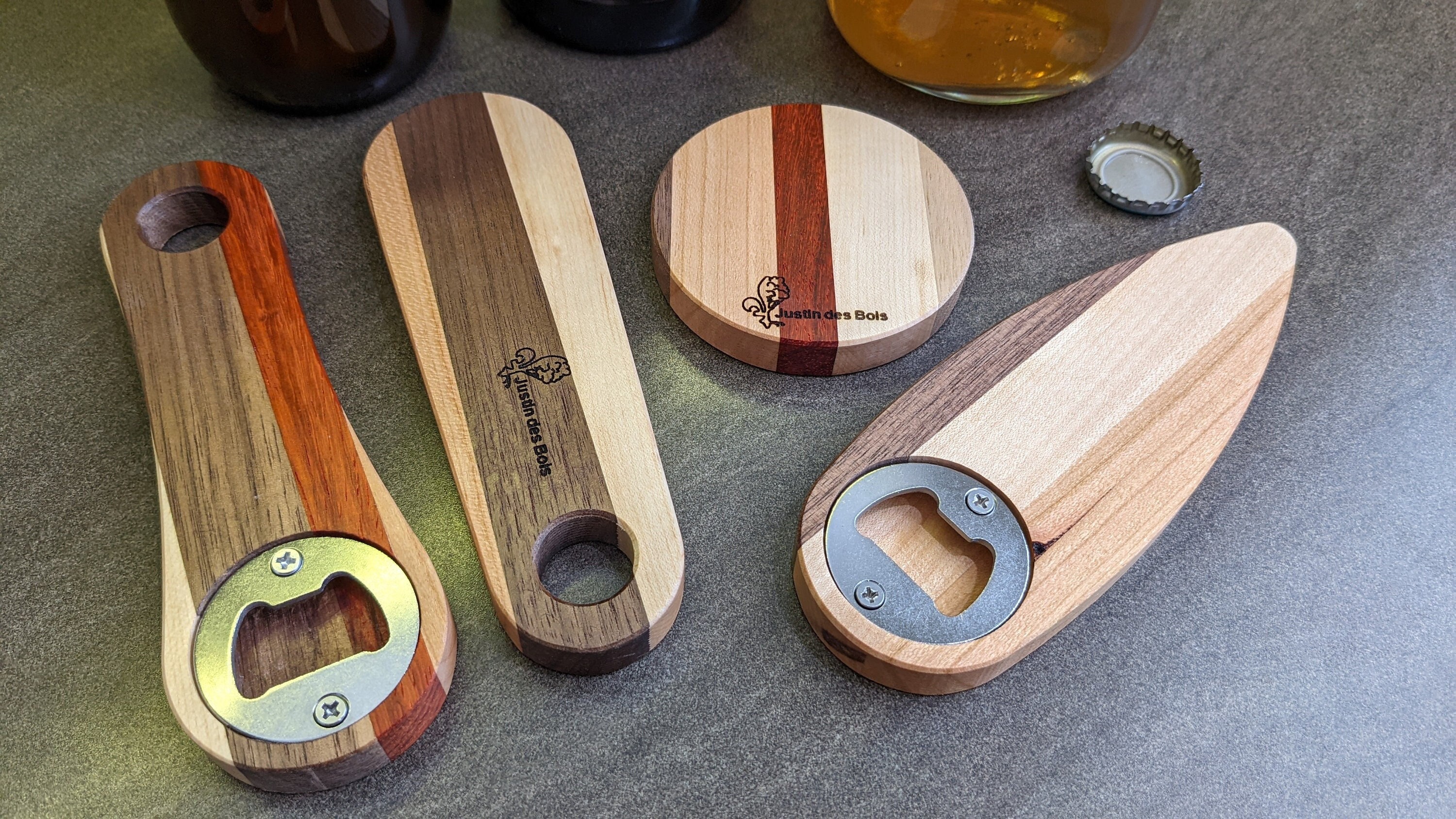 Ouvre-Bouteilles en bois / Wood Bottle Opener - Formes Standards / Standard Shapes - Gravure Engraving - Ouvre Bière Beer Opener