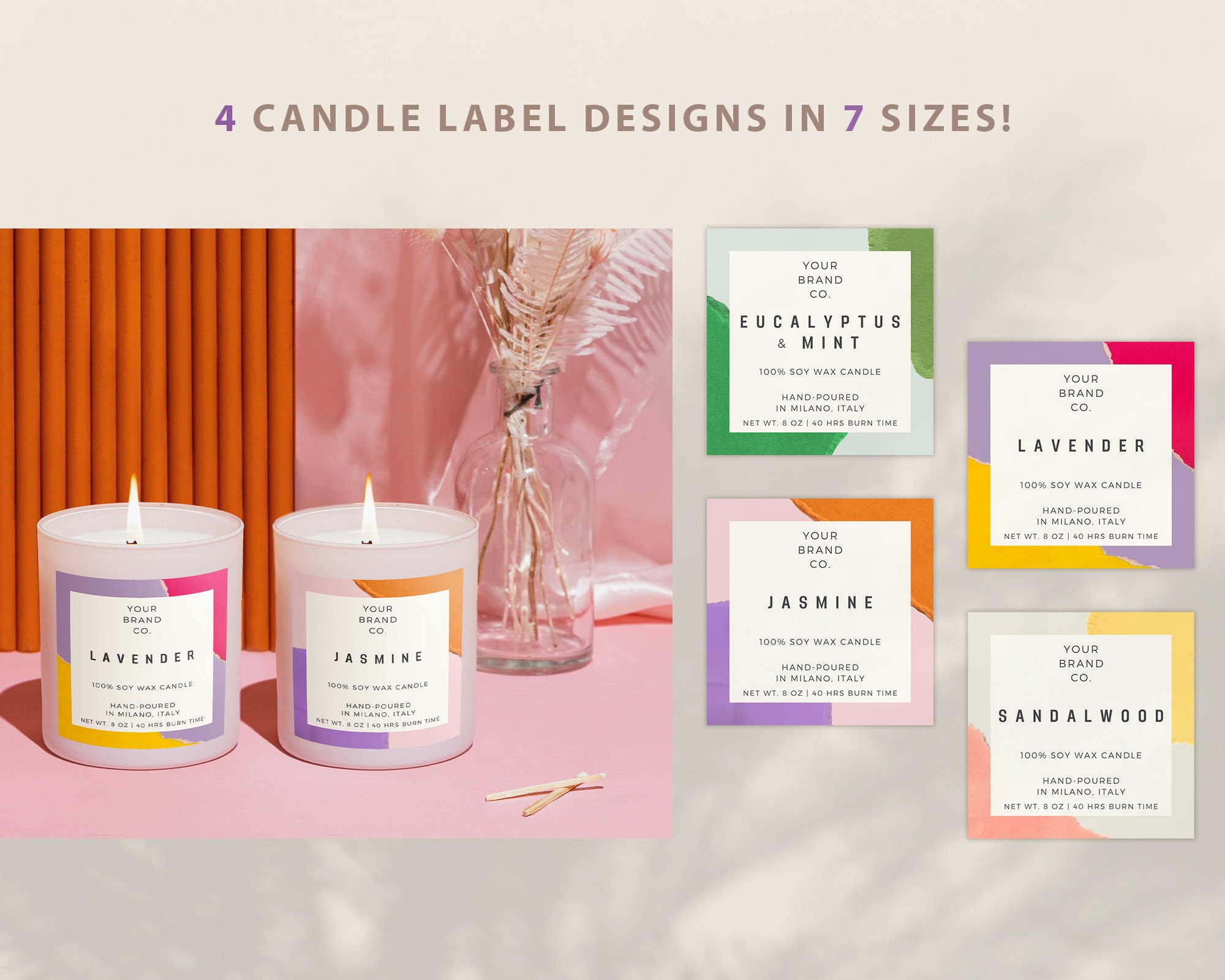 Editable Candle Label Branding Kit in Canva Customizable Colorful ...