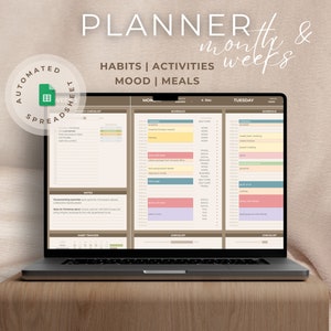 Daily Planner Spreadsheet for Google Sheets | Monthly Calendar Template | Automated Schedule | To-do List | Habit Tracker | Task Analysis