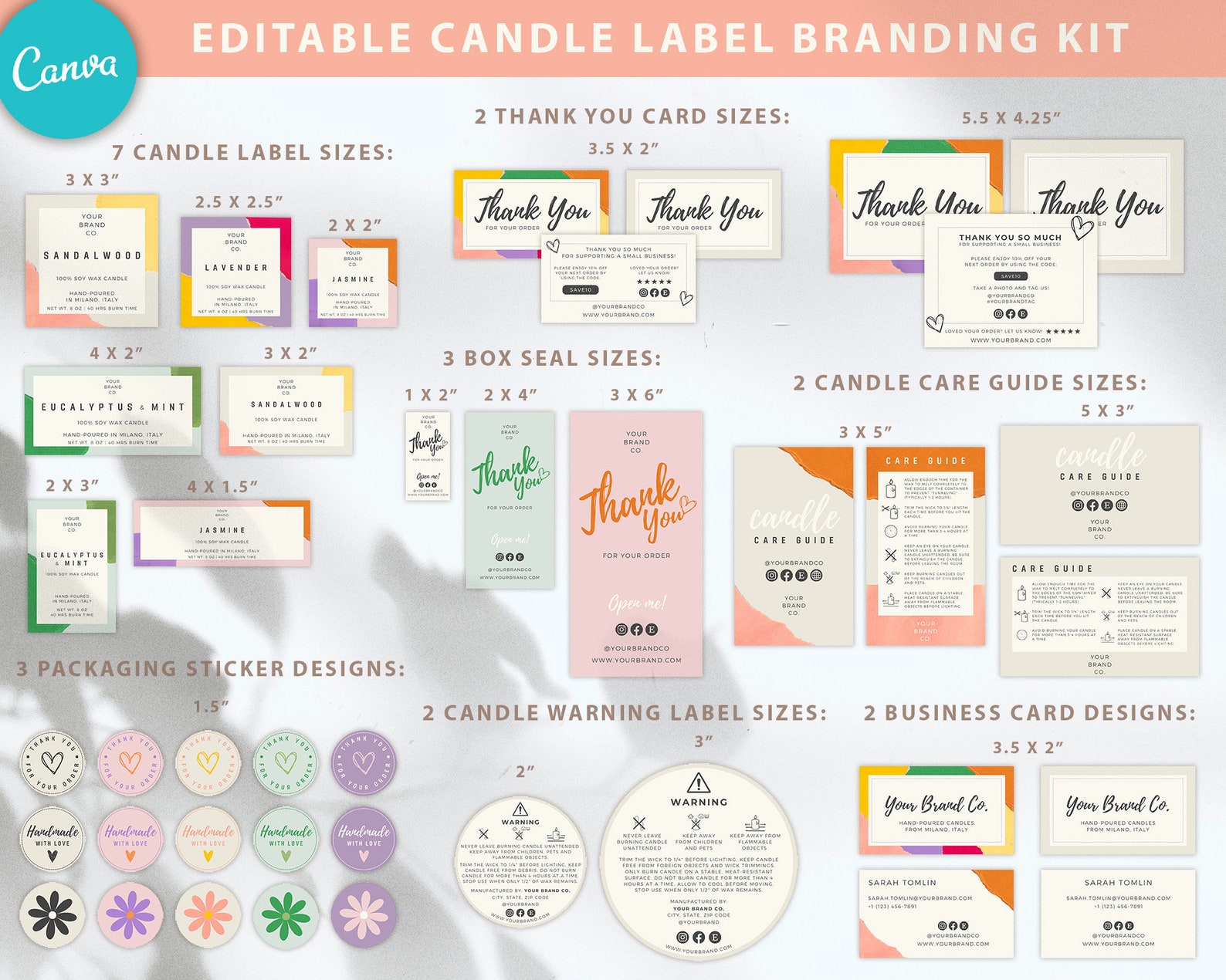 Editable Candle Label Branding Kit: Canva Packaging Templates (digital ...