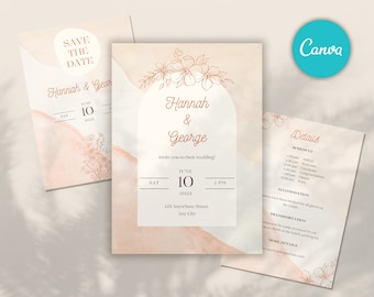 Boho Wedding Invitation Template: Botanical Design, Editable in Canva (5x7")