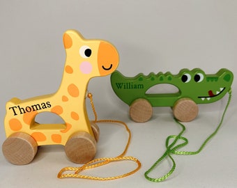 Pull Along Wooden Toy | Personalised Wooden Giraffe/Crocodile | First Birthday Gift | Baby Present | Personalised Kids Toy | Animal Toy