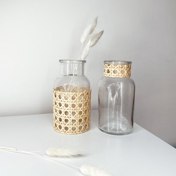 Ein Paar Rattan handgefertigte Vintage Glashüllen / Home Decor / Minimal Design / Home Fashion