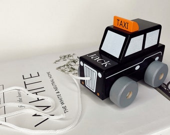 Personalised Pull Along London Taxi | Vintage Wooden Toys | Black Taxi Toy |  Personalised Children's Gift | Birthday Gift | Kids Toy | Gift