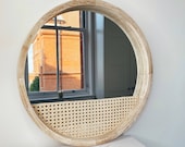 Large Round Rattan Mirror Wicker Wall Mirror Home Decor Wooden Mirror Hanging Art Wall Art