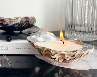 Set Of 2 Silver Tip Oyster Shell Candles | Soy Wax Candles | Homeware | Unique Home Accessories | Shell Candles | Home Fashion |Home Styling