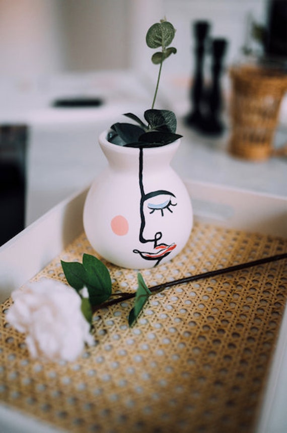 White Bulb Céramique Matte Résumé Face Vase Art / Peinture / Home