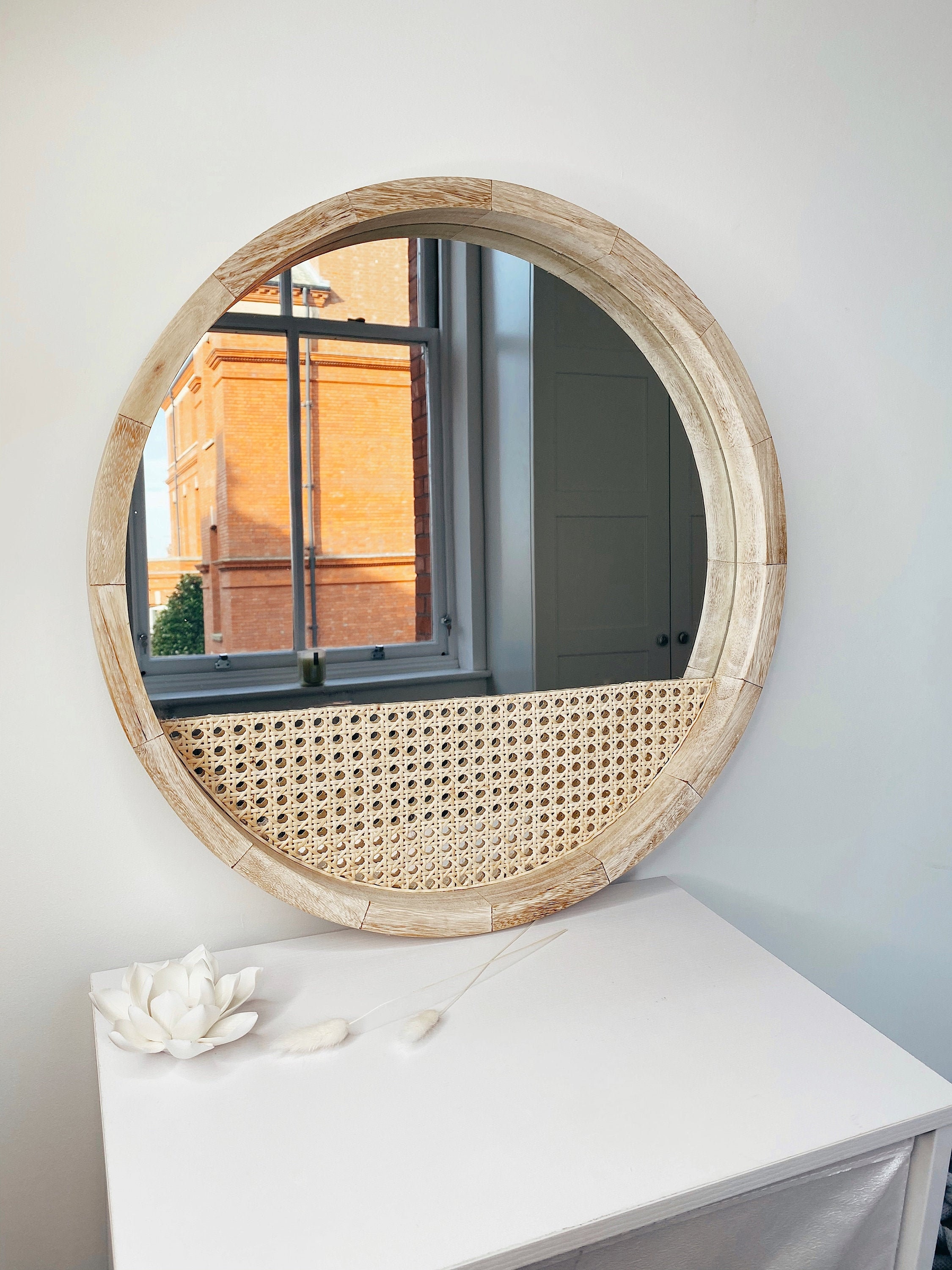 Large Round Rattan Mirror / Wicker Wall Mirror / Home Decor / Etsy UK