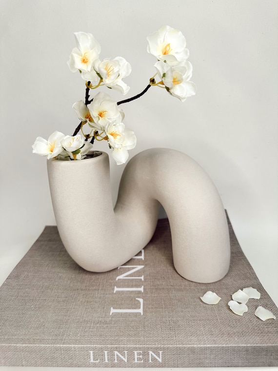 Large Beige Ceramic Vase Minimalistic Vase Beige Vase Quirky Vase