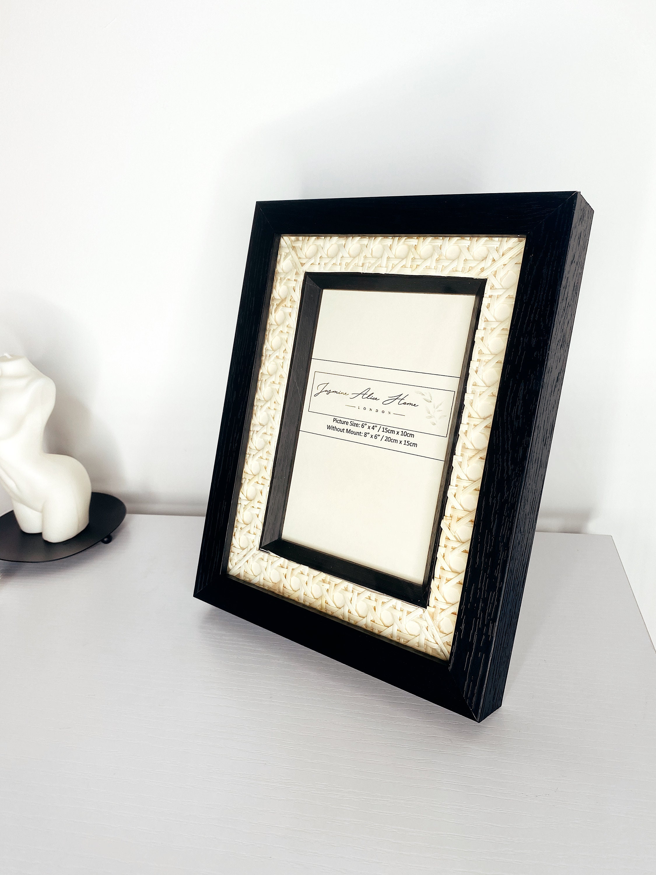 Small Black Rattan Photo Frame / Handwoven Rattan / Matte Black Chunky ...