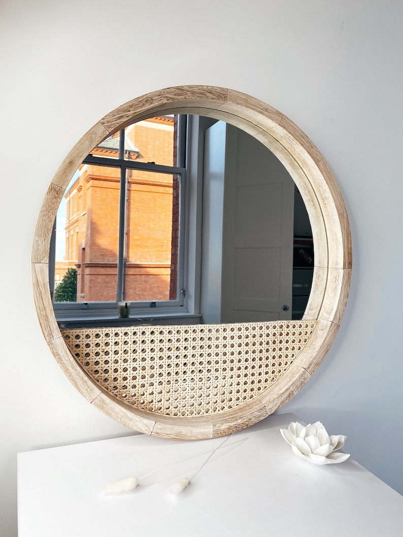 Large Round Rattan Mirror / Wicker Wall Mirror / Home Decor / Etsy UK