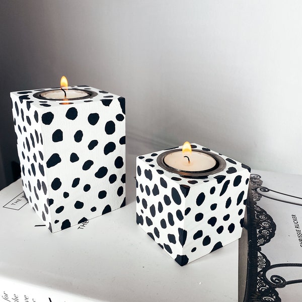 Two Dalmatian Print Candle Holders | Cubed Candle Holder | Homeware | Home Accessories | Home Decor | Candles | Candle Holder | Dalmatian