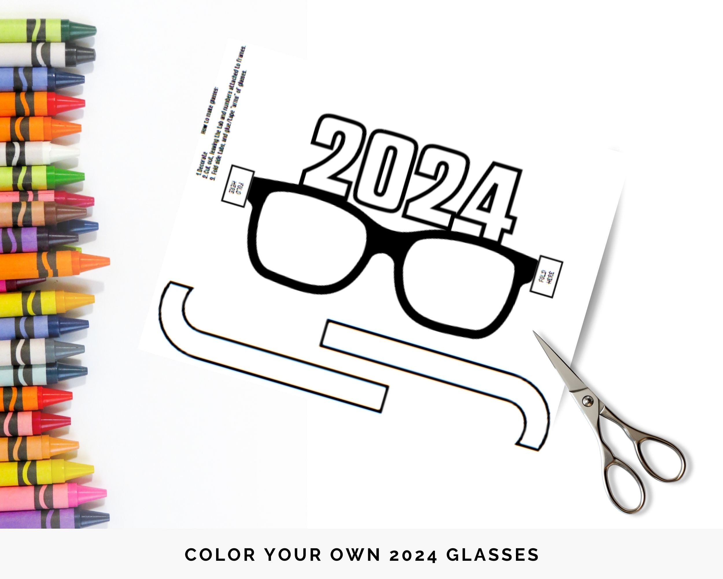 Kids New Year's Bundle, New Year's Coloring Pages, 2024 Glasses, Kids