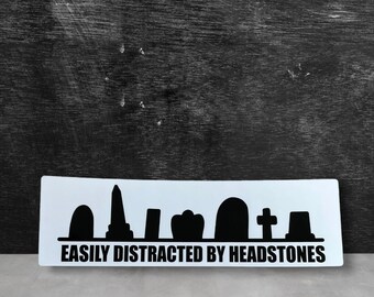 Easily Distracted By Headstones Silhouette Oval and Rectangle Sticker