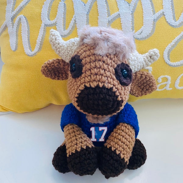 Small Buffalo or Bison Allen stuffie in Bills Jersey customizable to player of your choice