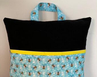 Cotton Pocket Reading Pillow – Light Blue Bees