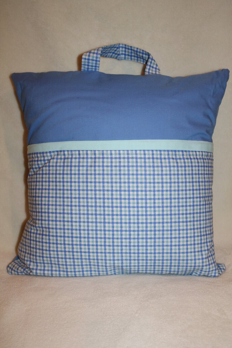 Cotton Pocket Reading Pillow \u2013 Blue Checkered