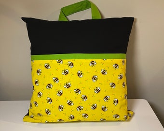 Pocket Reading Pillow – Yellow Bees with Green