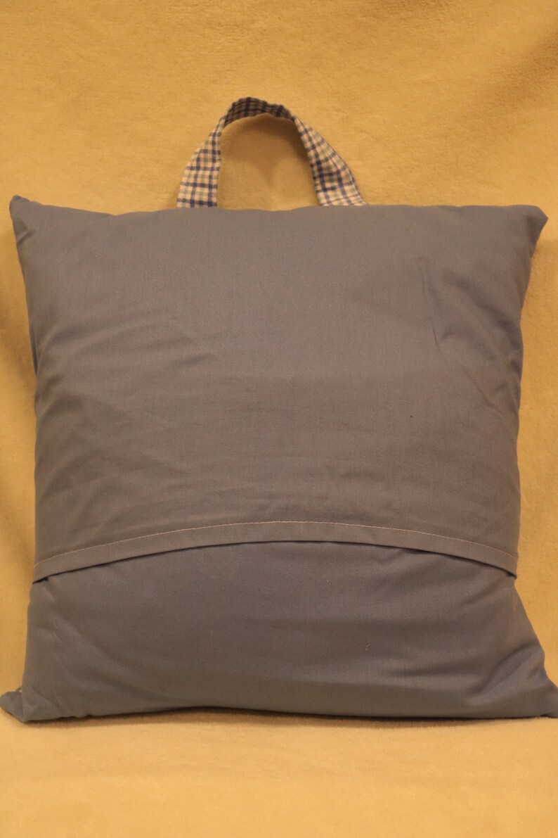 Cotton Pocket Reading Pillow \u2013 Blue Checkered