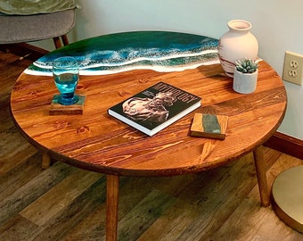 Round Gulf Ocean Wave Resin Coffee Table