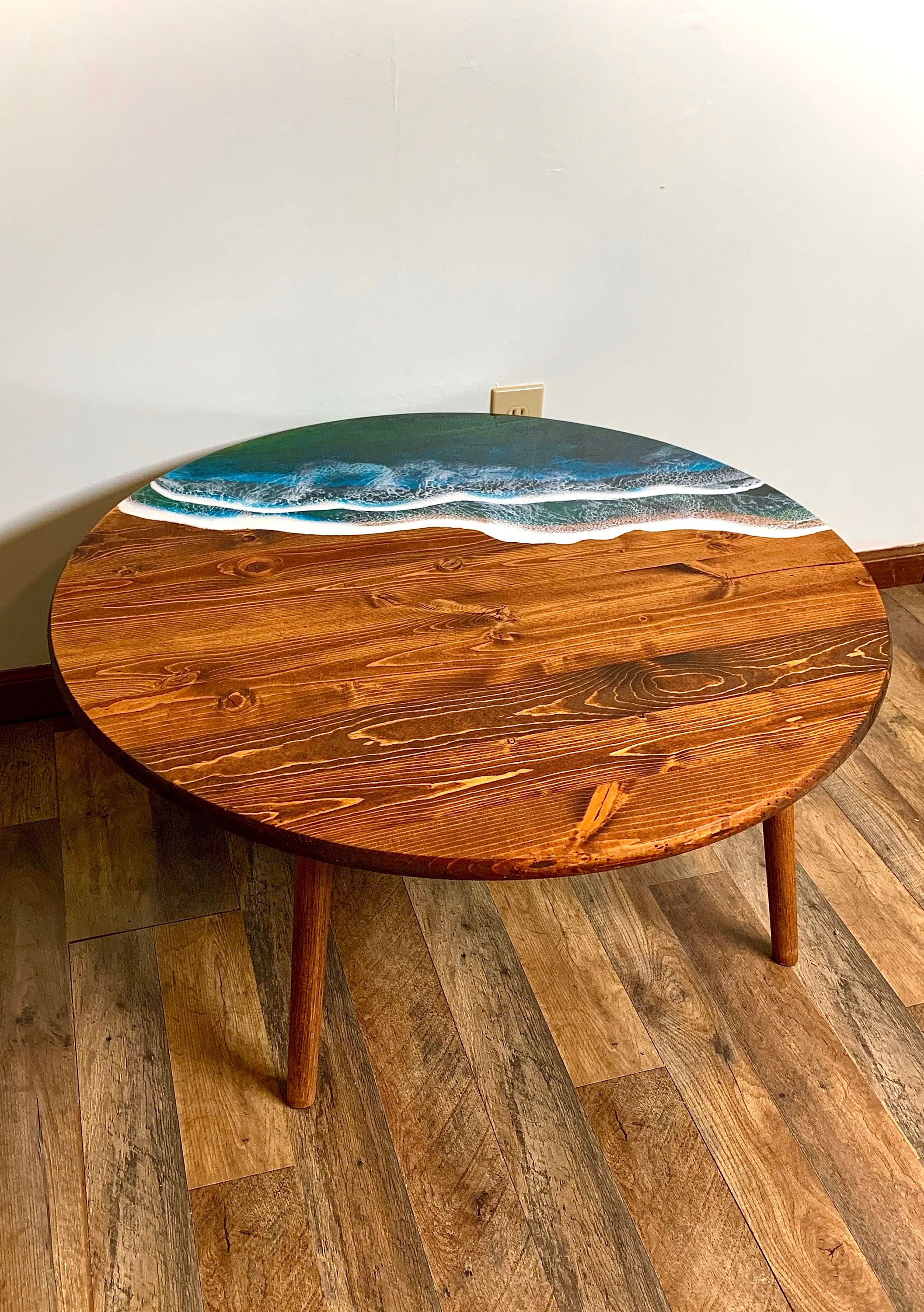 Table Basse Ronde de Résine d'onde d'océan Du Golfe